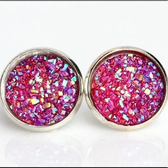 The Beautiful “Diana Rosa” Druzy Stud Earrings - Picture 1 of 2